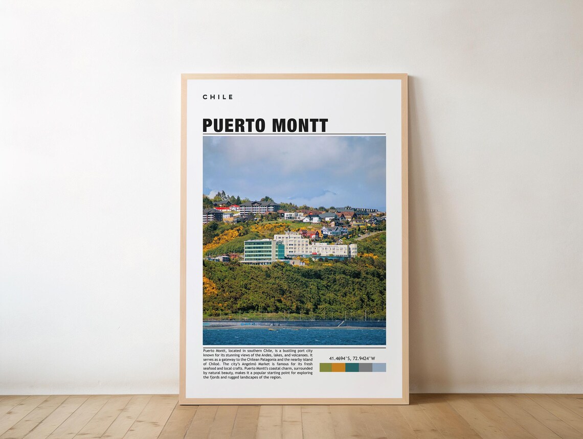 Puerto Montt Chile Travel Poster Hillside Port City View Art