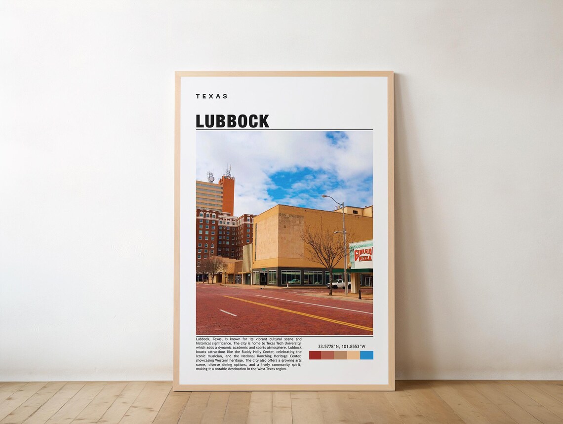 Historic Lubbock Texas Downtown Street Cityscape Travel Poster