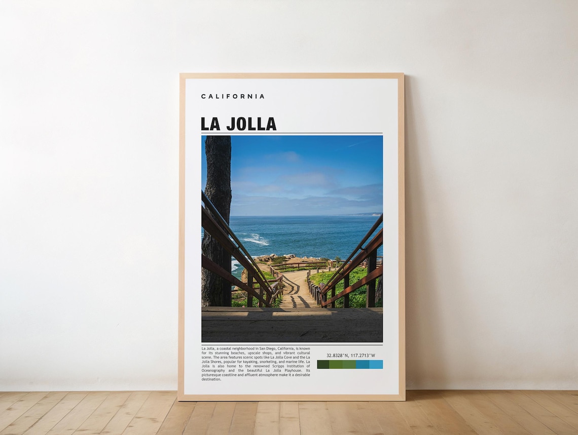 La Jolla California Coastal Stairway Travel Photography Poster