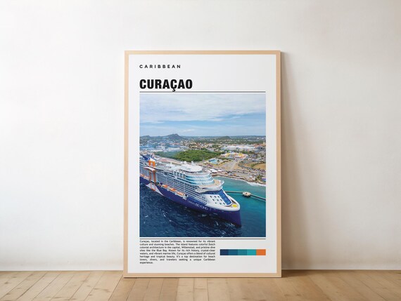 Curacao Caribbean Cruise Ship Harbor Aerial Photo Travel Poster