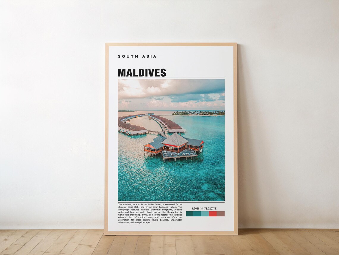 Maldives Overwater Bungalows Turquoise Lagoon Photo Travel Poster