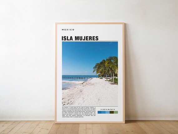 Isla Mujeres Mexico White Sand Beach Palms Travel Guide Poster