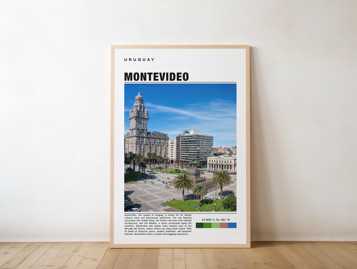 Montevideo Uruguay Historic Palace Avenue Palm Trees City Travel Poster