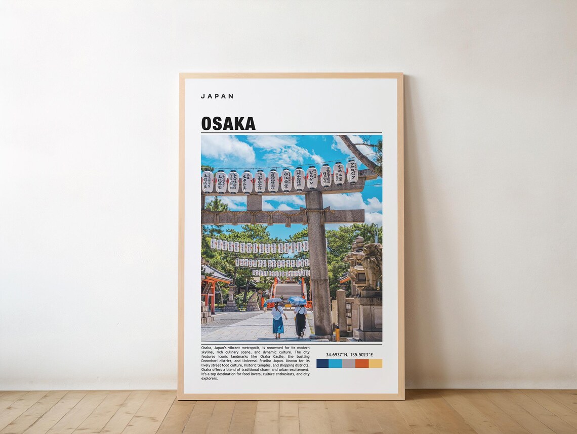 Osaka Japan Shrine Torii Gate Lanterns Photo Cityscape Travel Poster