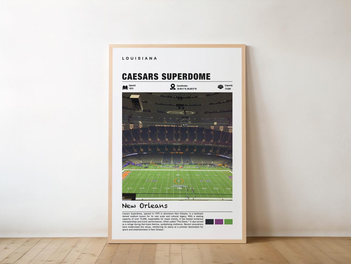 Superdome Print Louisiana Poster New Orleans Views Dome Art Urban Charm Beauty Sports Venue City Landmark Football Arena