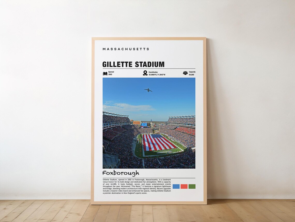 Gillette Stadium Print, Foxborough Massachusetts Travel Poster