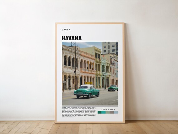 Havana Cuba Travel Poster Classic Car Colonial Street Photo City Scene