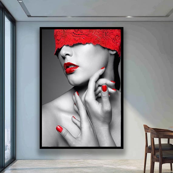Red Lips Woman, Modern Elegant Bedroom Decor