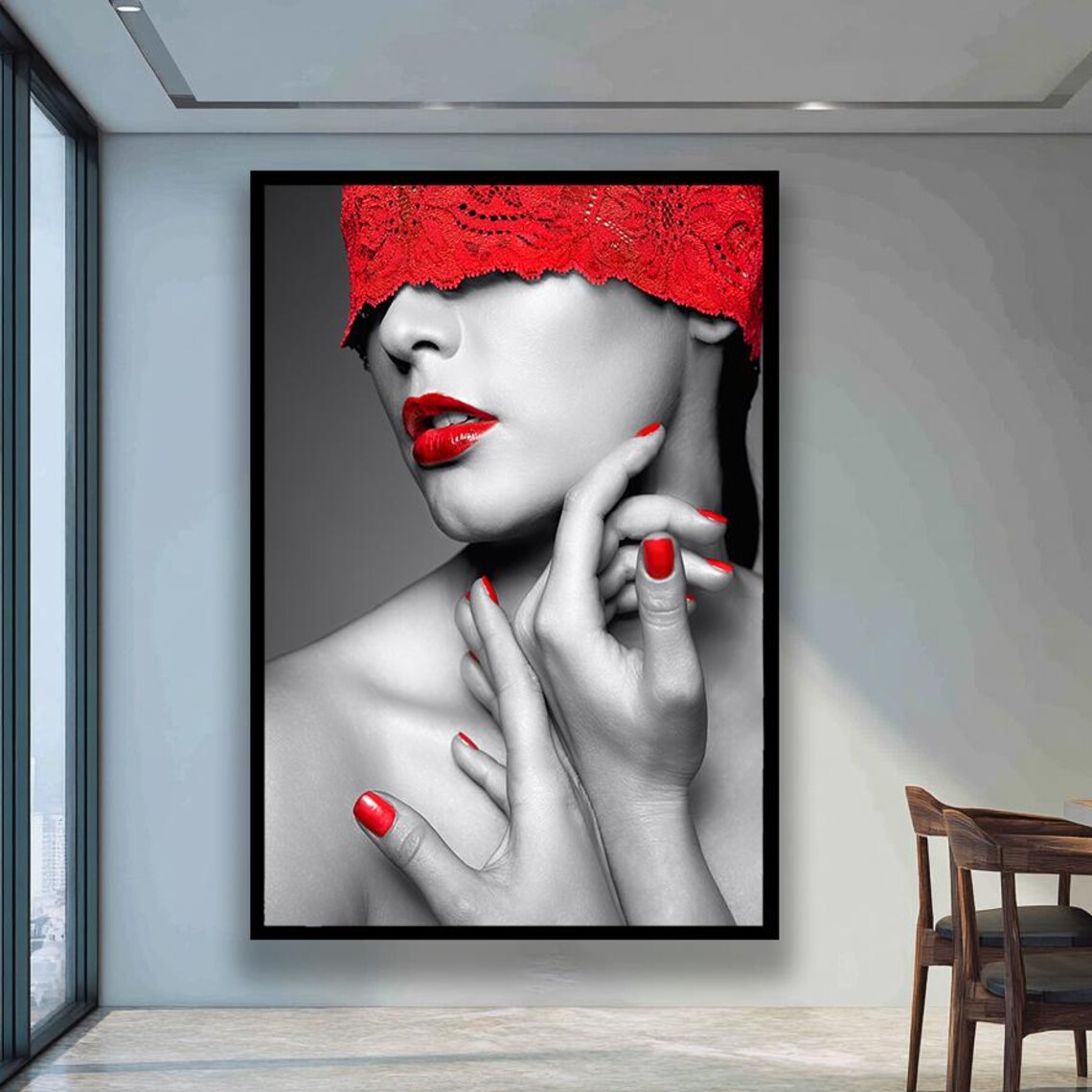 Red Lips Woman, Modern Elegant Bedroom Decor