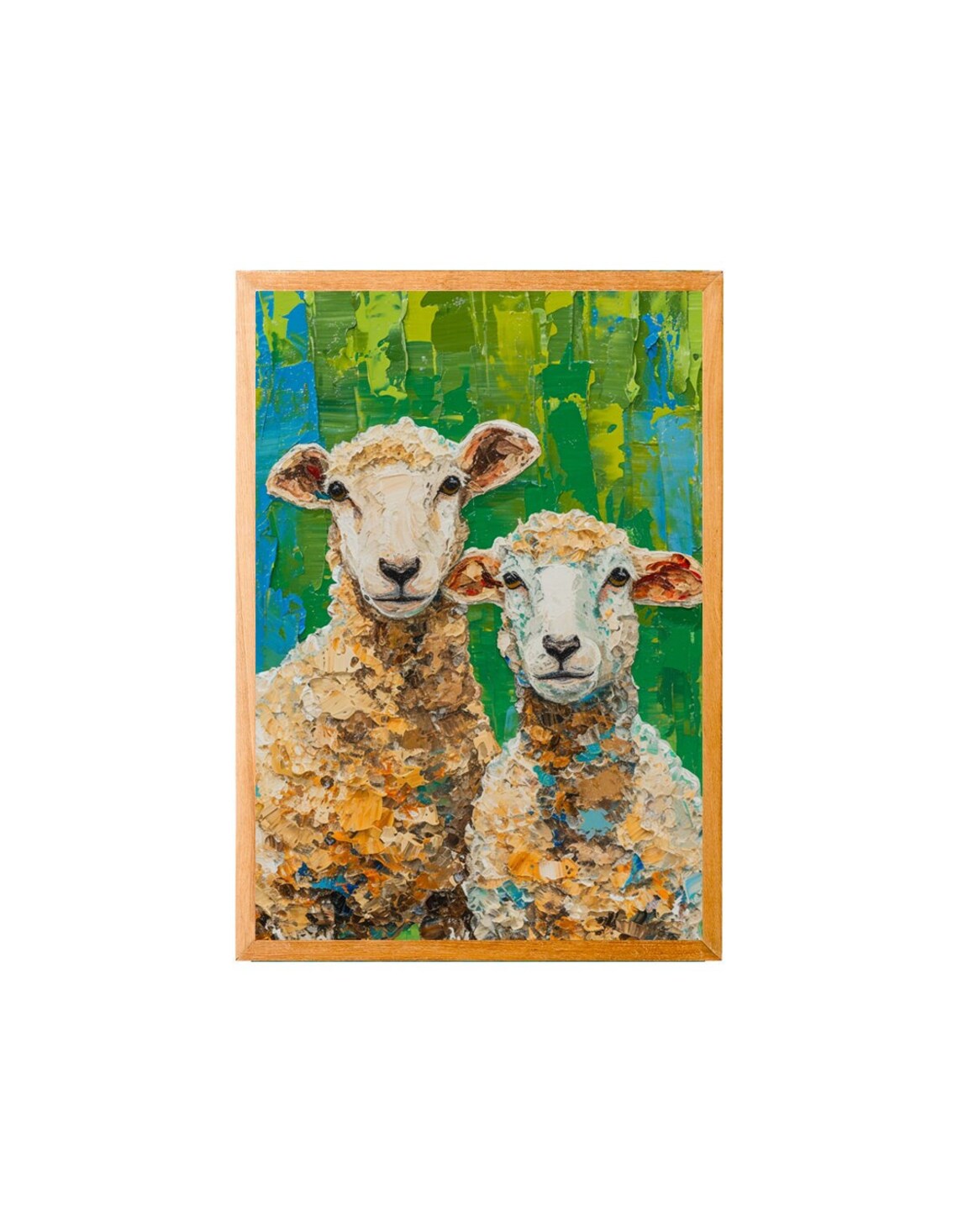 Two Woolly Sheep Impasto Oil Painting Style Farm Animal Art Poster