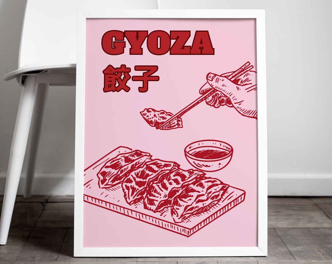 Gyoza Japanese Dumplings Pink Kitchen Food Illustration Poster