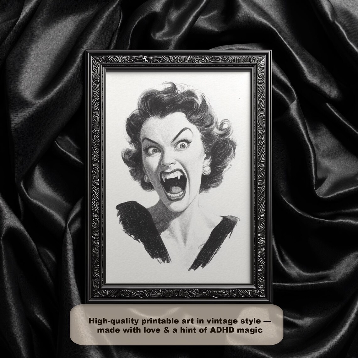 Vintage Screaming Horror Woman 1950s Gothic Portrait Art Print