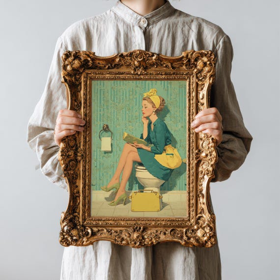 Quirky Mid Century Wall Decor Funny Bathroom Art Vintage Pinup Poster
