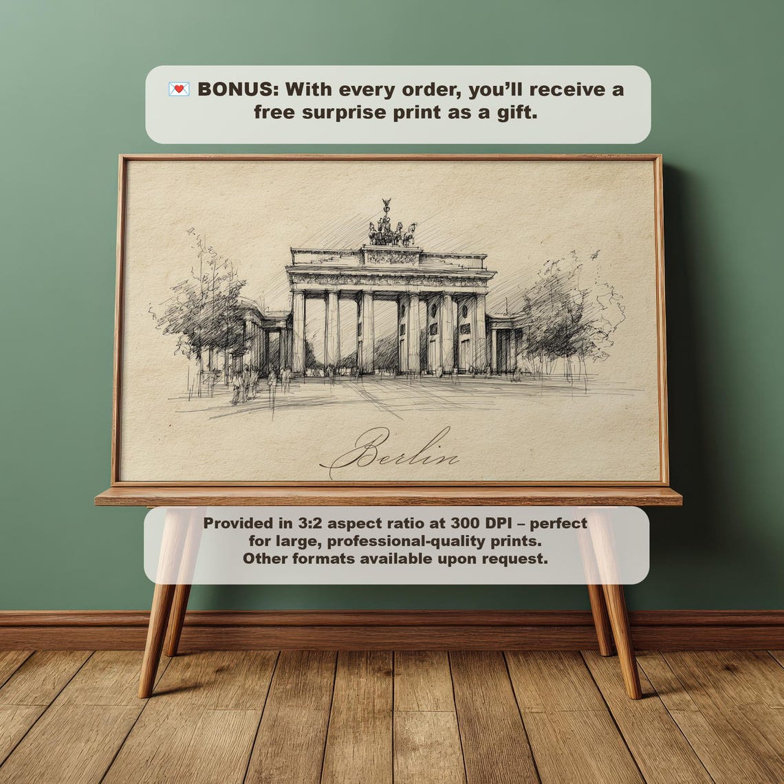 Berlin Brandenburg Gate Vintage Sepia Architectural Sketch Poster