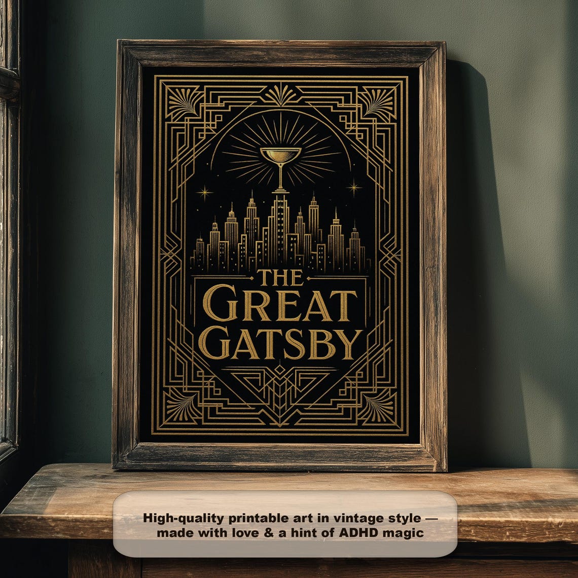 The Great Gatsby Art Deco Gold And Black 1920s Jazz Age Book Poster