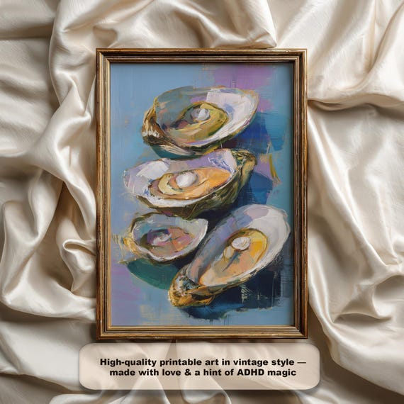 Coastal Oyster Painting Print Abstract Seafood Wall Art