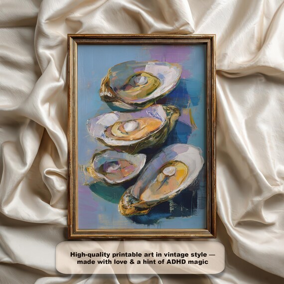 Oyster Shells Still Life Coastal Textured Impasto Oil Painting Print