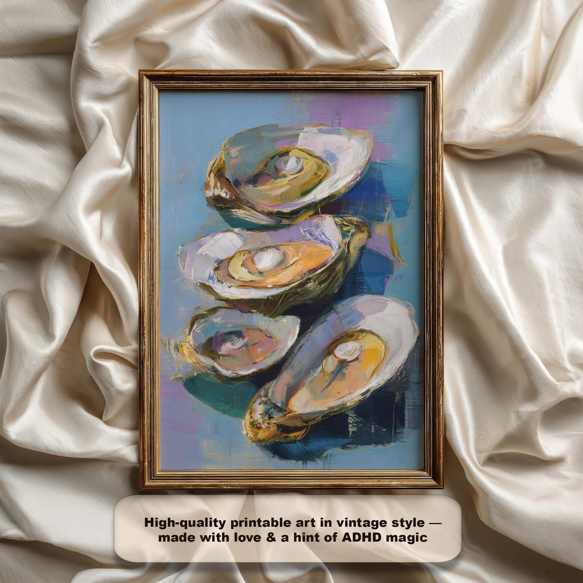 Coastal Oyster Painting Print Abstract Seafood Wall Art
