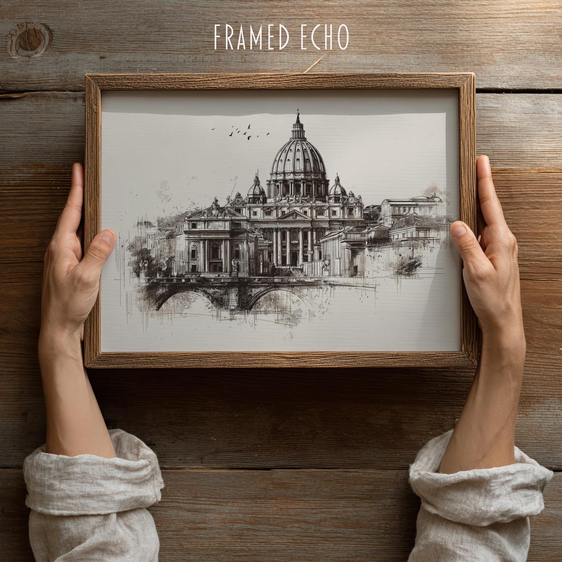 St Peters Basilica Rome Ink Sketch Vatican City Travel Poster