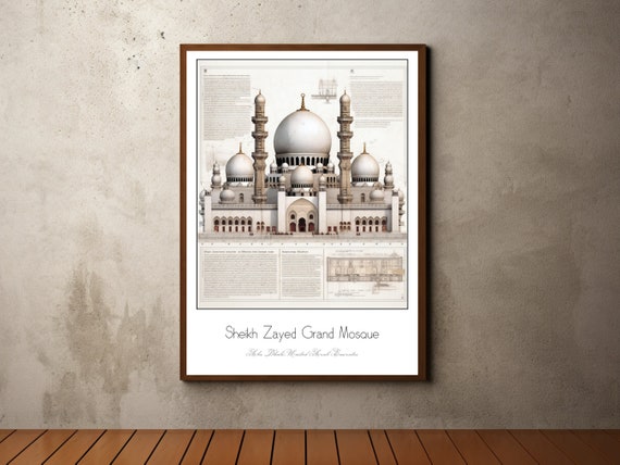 Sheikh Zayed Grand Mosque Print Poster Abu Dhabi Poster Abu Dhabi Print Travel Print Poster Architecture Poster Architectural Drawing