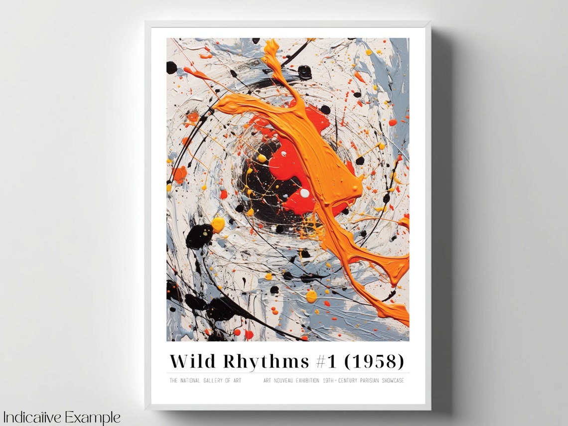 Wild Rhythms Number 1 Pollock Inspired Orange Slash Drip Poster - Image 4