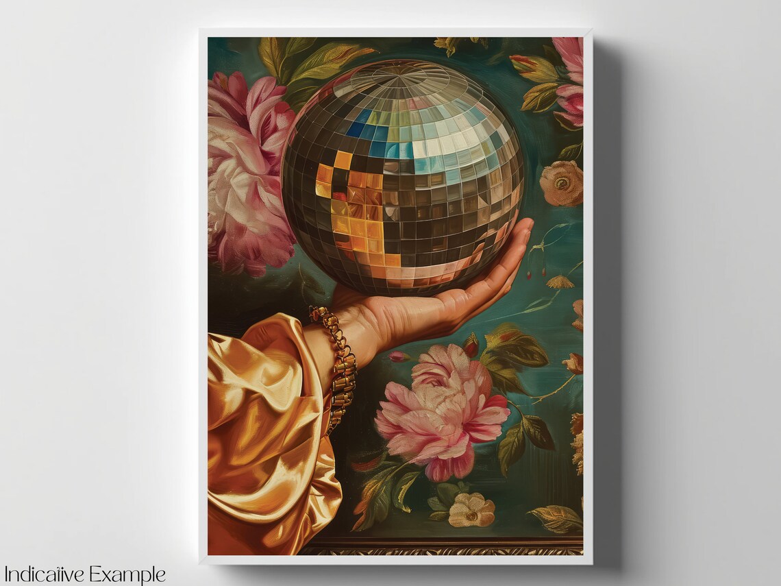 Hand Holding Disco Ball Baroque Floral Party Glamour Art Poster - Image 4