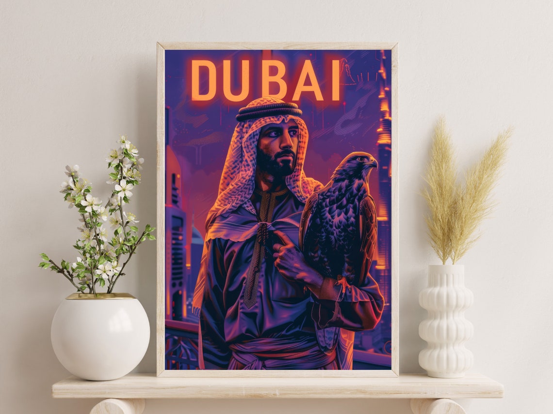 Dubai Neon Falcon Portrait Arab Heritage Night Skyline Poster - Image 4
