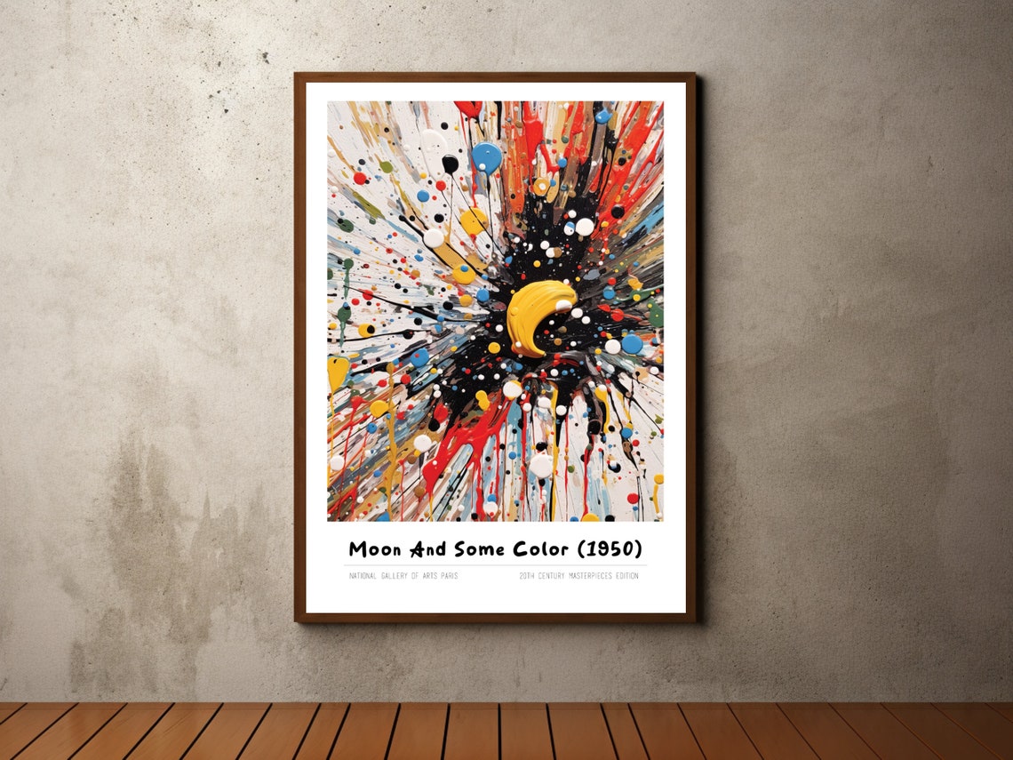 Moon And Some Color 1950 Yellow Crescent Splatter Art Poster