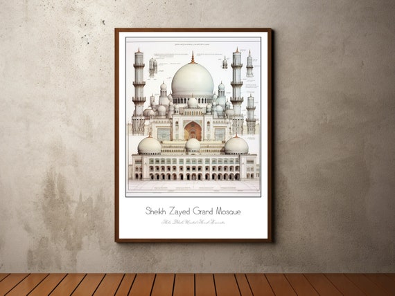 Sheikh Zayed Grand Mosque Print Poster Abu Dhabi Poster Abu Dhabi Print Travel Print Poster Architecture Poster Architectural Drawing
