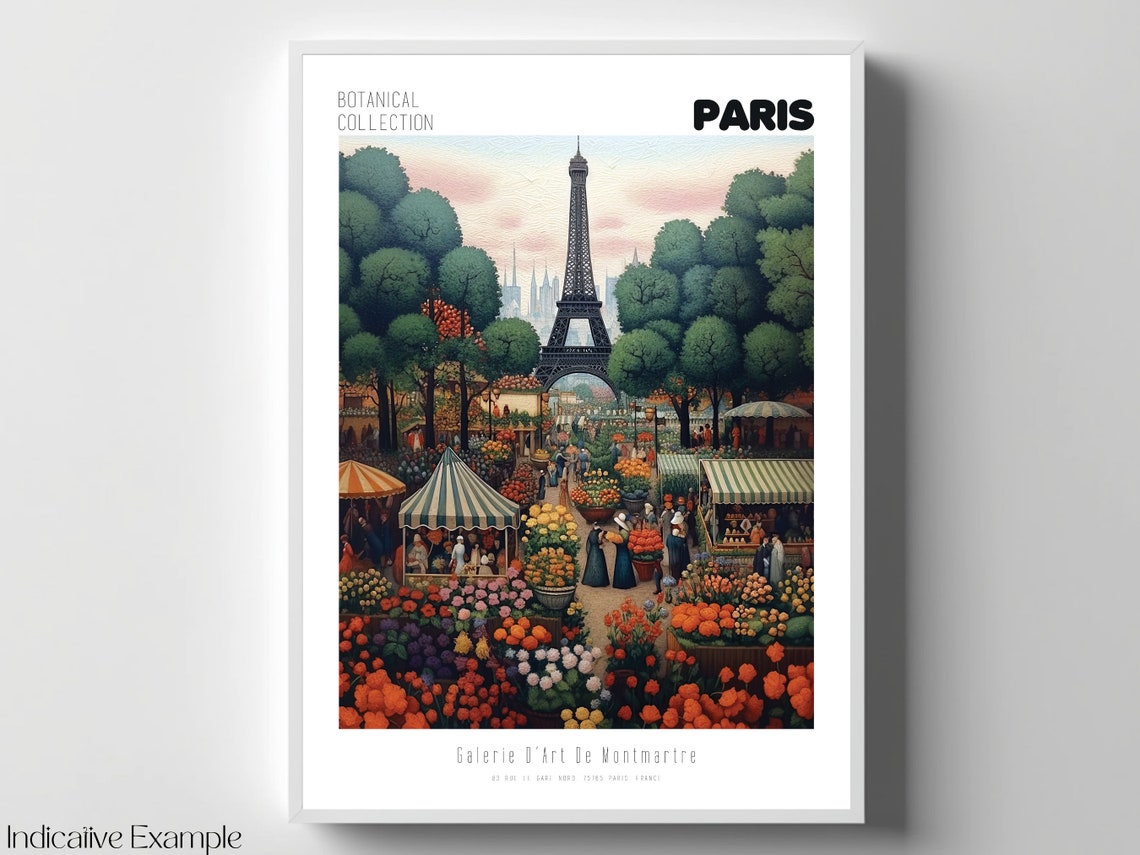 Paris Eiffel Tower Flower Market Botanical Vintage Travel Poster - Image 4