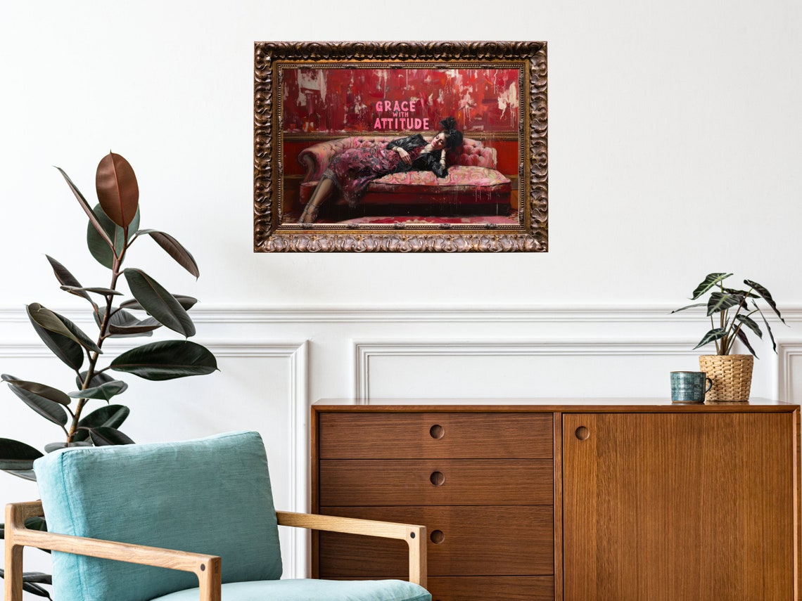 Grace With Attitude Red Room Chaise Lounge Vintage Sass Art Poster - Image 3