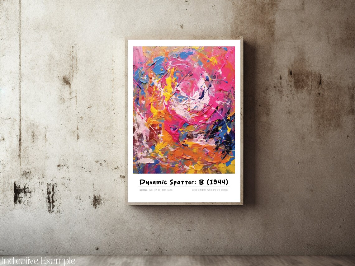 Dynamic Spatter B 1944 Pink Orange Textured Abstract Painting Poster - Image 2
