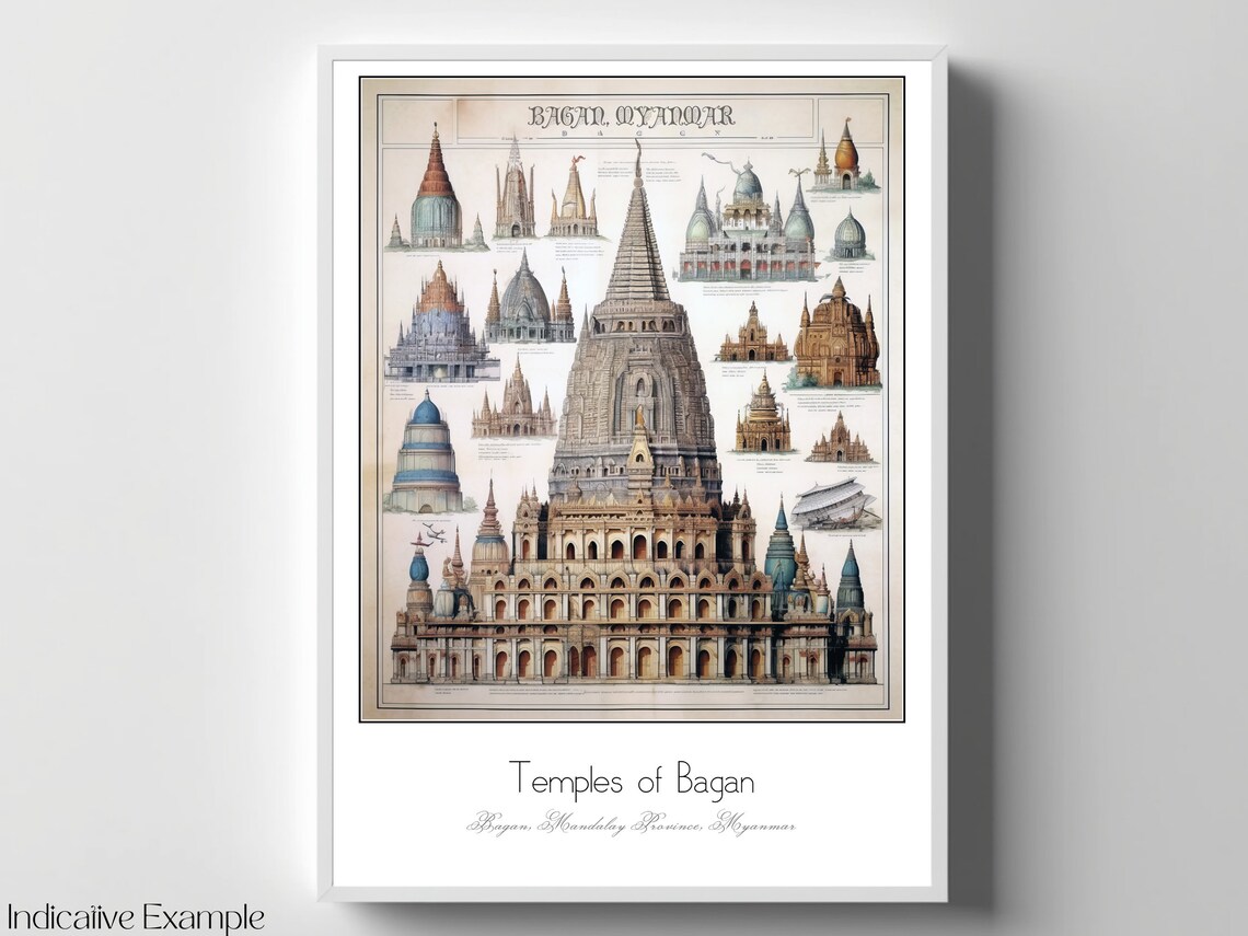 Temples of Bagan Myanmar Architectural Study Vintage Art Poster - Image 4