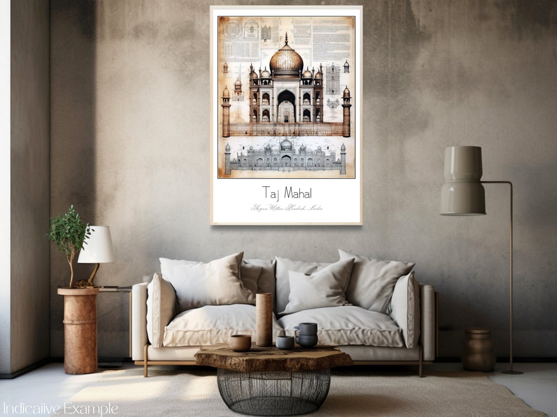 Taj Mahal Agra India Sepia Architectural Study Vintage Art Poster - Image 3