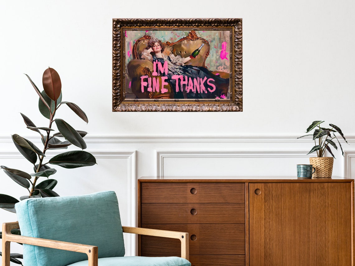 Im Fine Thanks Champagne Queen Pink Graffiti Vintage Lounge Poster - Image 3