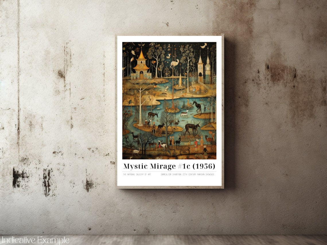 Mystic Mirage #1c Night Landscape Deer Golden Pavilion Poster - Image 2