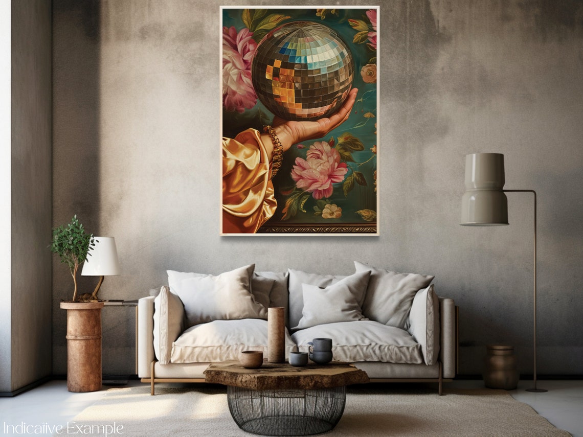 Hand Holding Disco Ball Baroque Floral Party Glamour Art Poster - Image 3