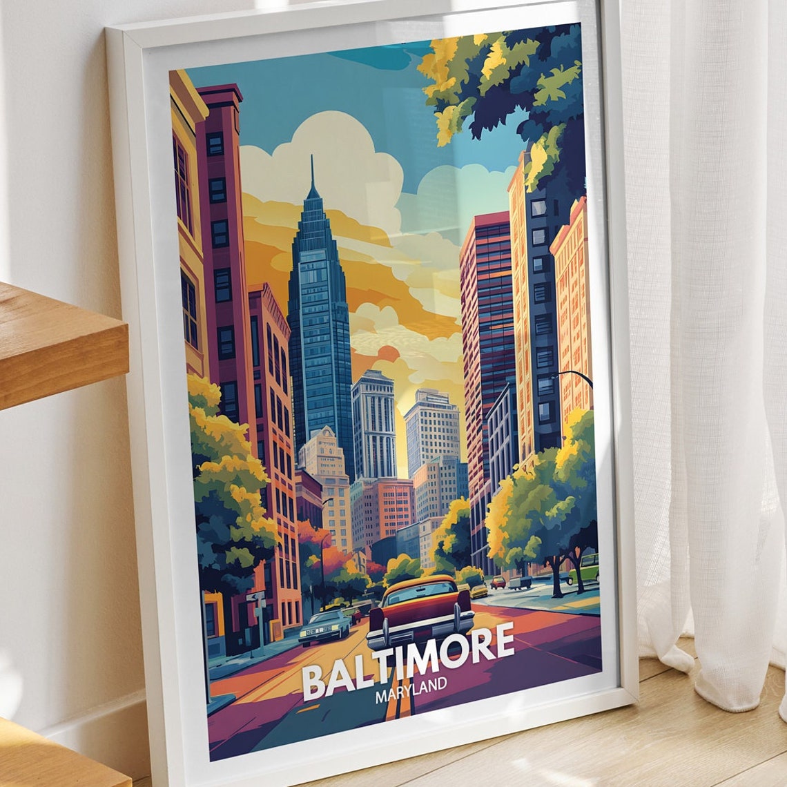 Baltimore Travel Print Maryland Baltimore Travel Poster Maryland Travel Poster Maryland Cityscape Wall Unique City Art Decor