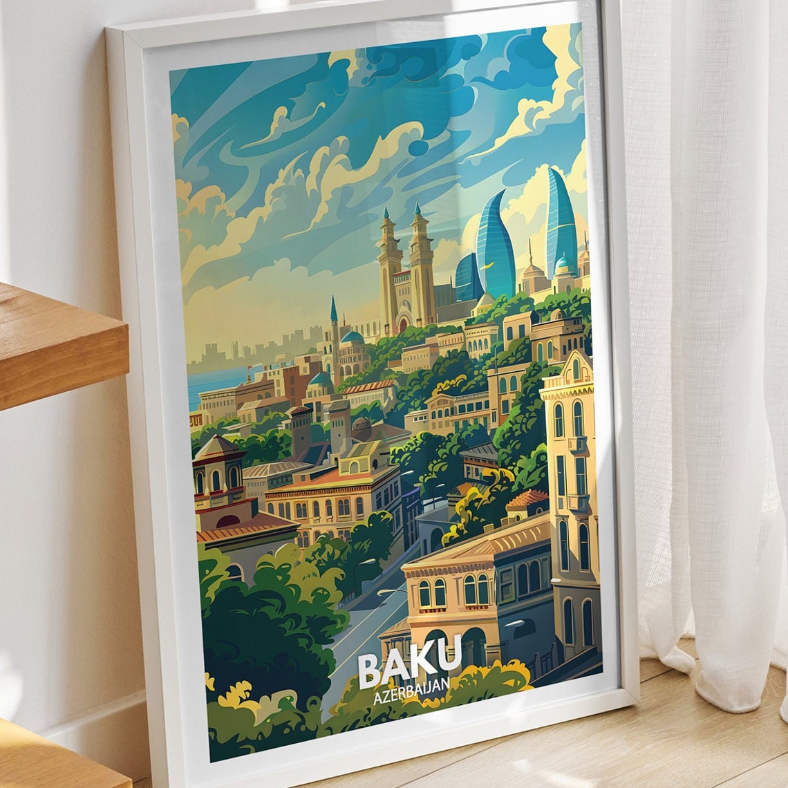 Baku Art Print Azerbaijan Baku Poster Azerbaijan Travel Poster Azerbaijan Cityscape Wall Unique City Decor