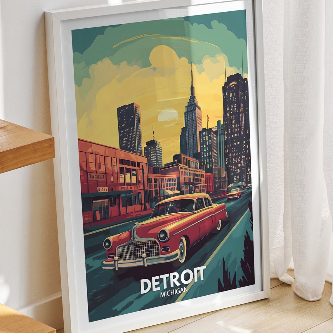 Detroit Travel Print Michigan Detroit Travel Poster Michigan Travel Poster Michigan Cityscape Wall Art Unique City Decor