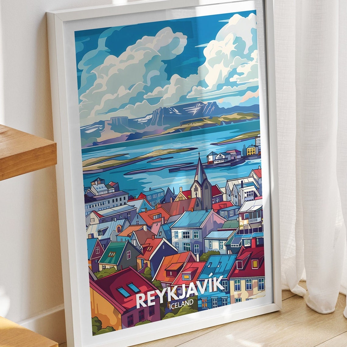 Reykjavik Travel Print Iceland Reykjavik Travel Poster Iceland Travel Poster Iceland Cityscape Wall Art Unique City Decor
