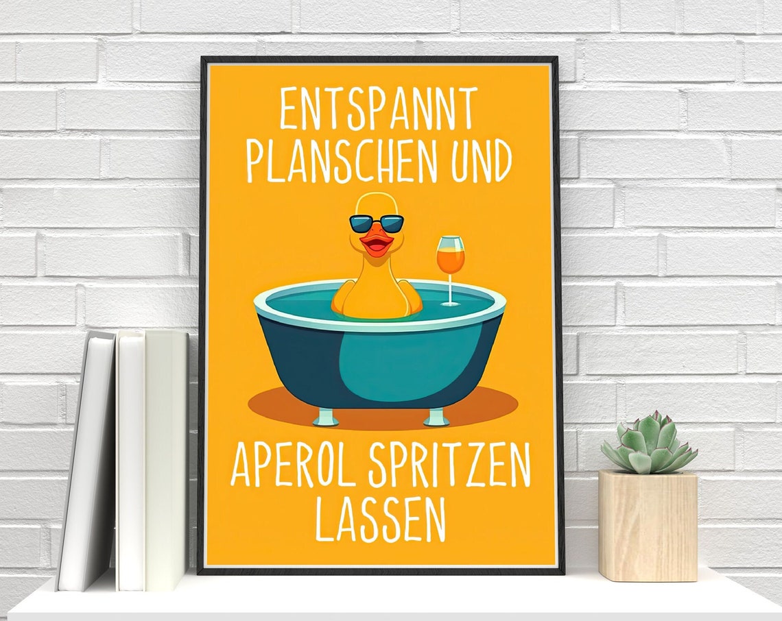 Aperol Spritz Poster Funny Bathroom Decor Yellow Duck Illustration Relaxation Retro Cool Gift For Fans Humor