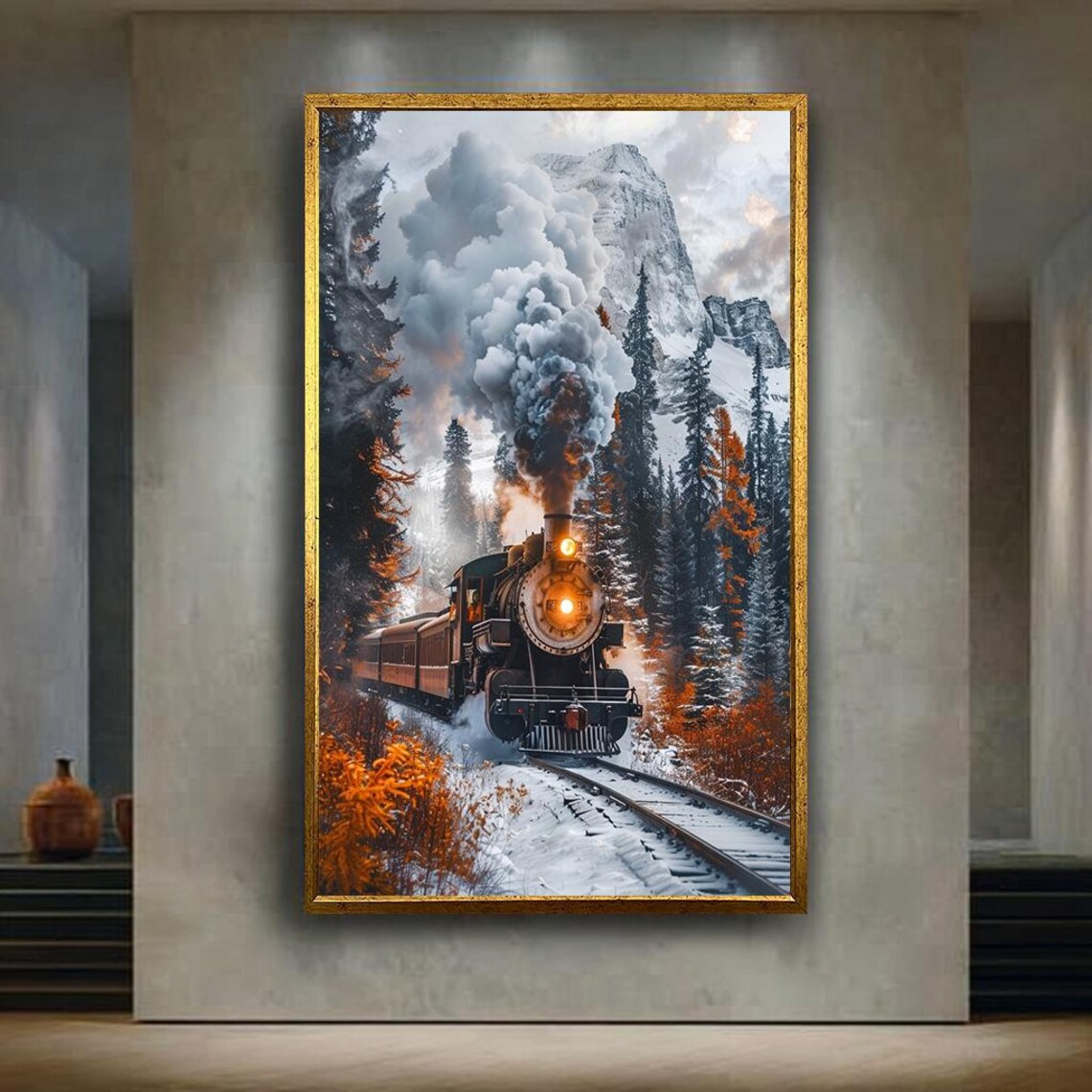 Vintage Steam Train Mountain Railway Art Print