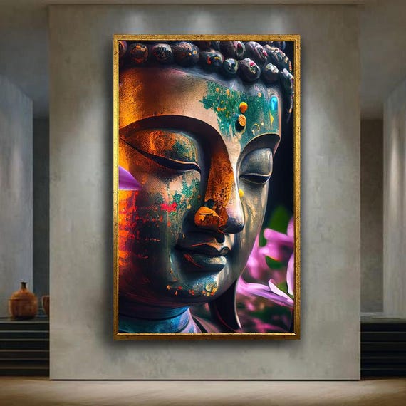 Colorful Buddha Canvas Wall Art Print Spiritual Enlightenment Artwork With Nature Textures Zen Meditation Decor For Peaceful Home Space