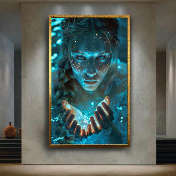 Glowing Star Woman Holding Light Cosmic Fantasy Portrait Poster
