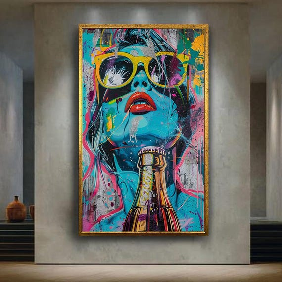 Pop Art Woman Canvas Wall With Urban Graffiti Style And Color Splash Bold Modern Street Print For Home Or Studio Decor