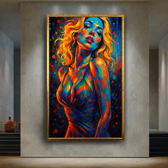 Colorful Abstract Woman Portrait Vivid Orange Blue Expression Poster