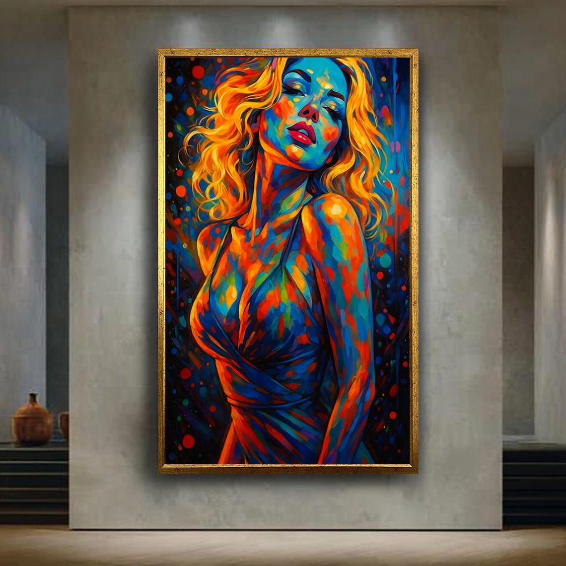 Colorful Abstract Woman Portrait Vivid Orange Blue Expression Poster