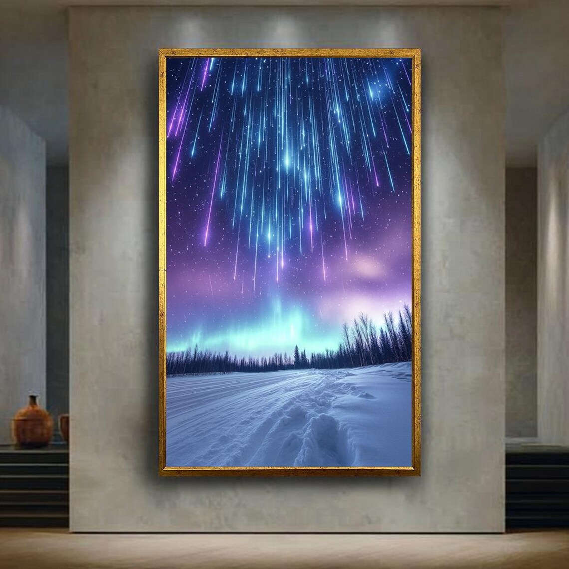 Northern Lights Snow Landscape Magical Meteor Shower Night Sky Poster