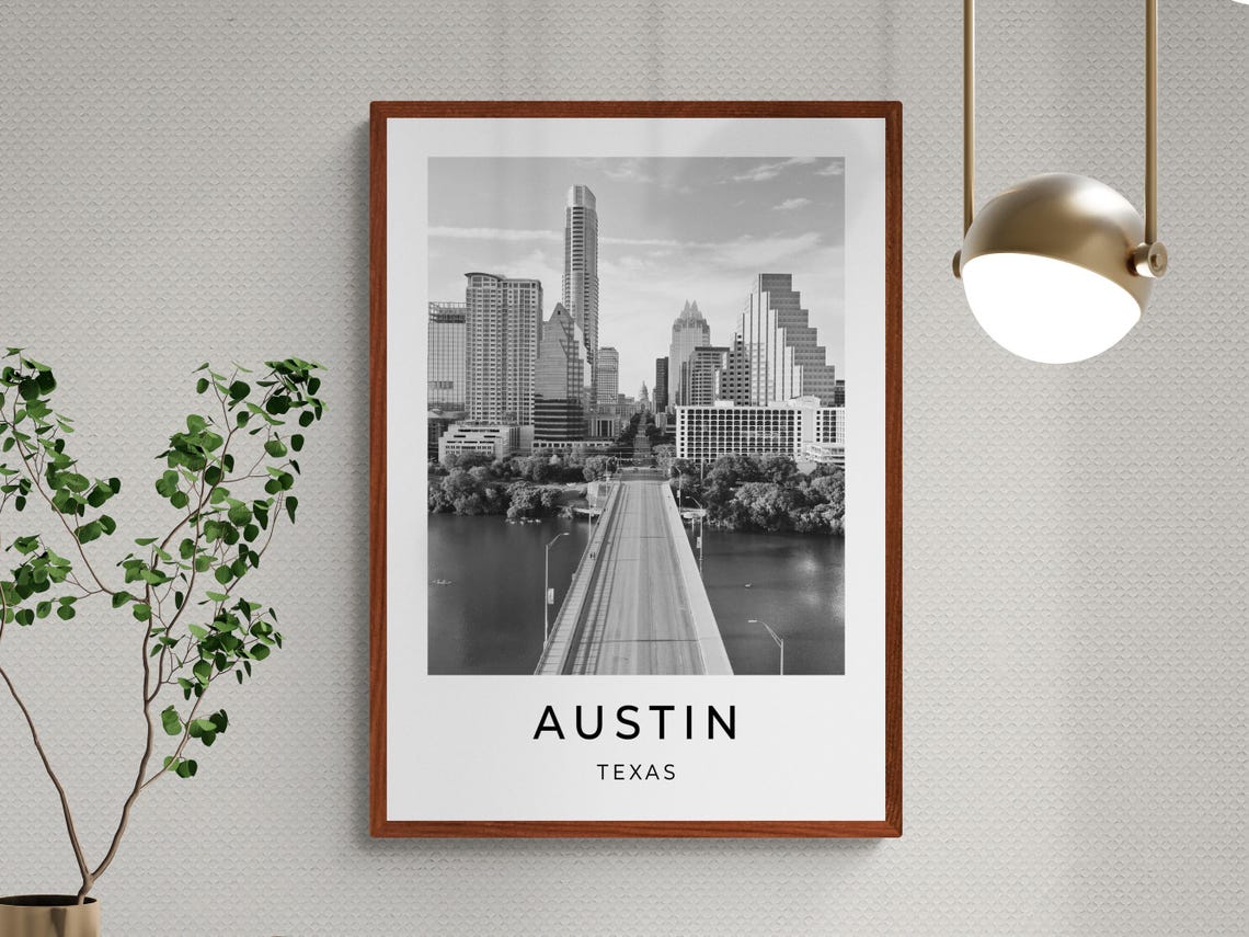 Austin Texas Downtown Skyline Bridge Over The River City View Poster - Image 3